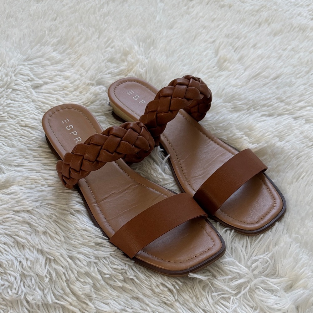 Esprit Women's Cognac Braided Double-Strap Slide Sandals